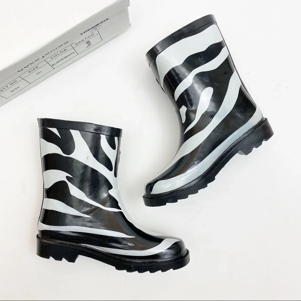 Coco Jumbo Girls Kids Zebra Rain Boots: Black White